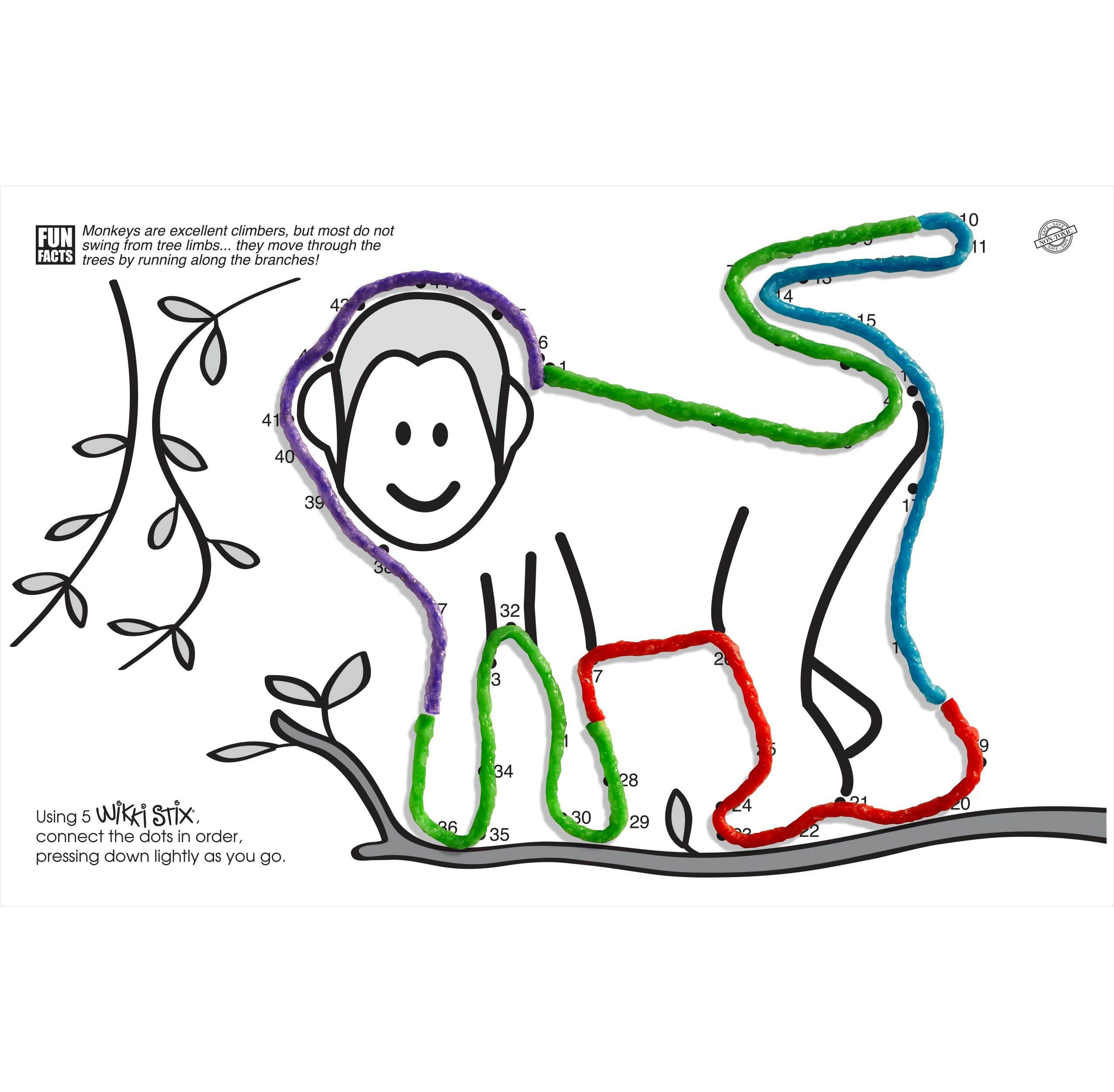 Wikki Stix Animal Activity Pak – 12 Zoo Animal Connect-the-Dot Packs with Fun Facts, Made in USA