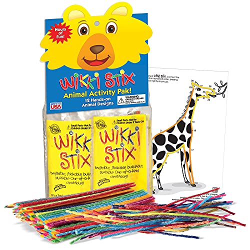 Wikki Stix Animal Activity Pak – 12 Zoo Animal Connect-the-Dot Packs with Fun Facts, Made in USA