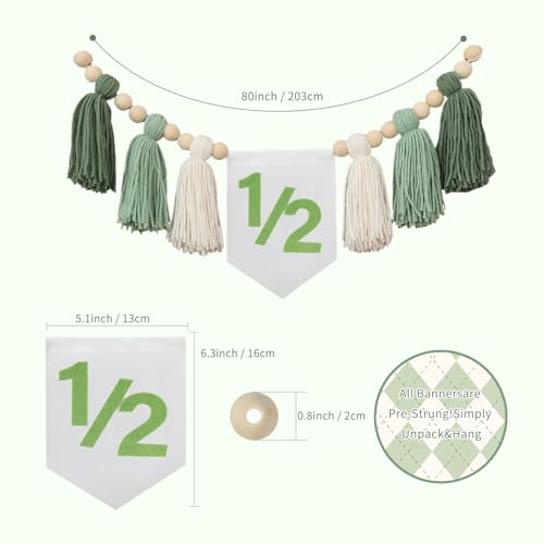 Wild Green Half Birthday Decoration Set - Tassel Banner, Hat, Candle for Baby Boy