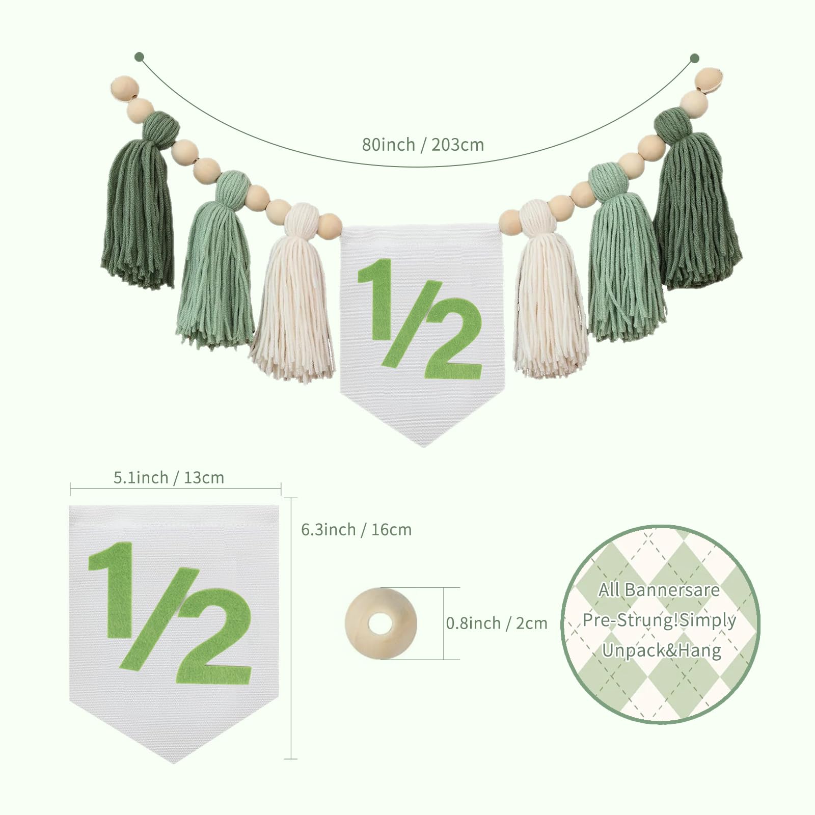 Wild Green Half Birthday Decoration Set - Tassel Banner, Hat, Candle for Baby Boy