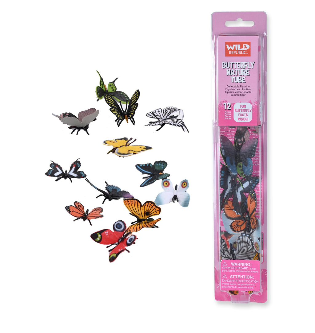 Wild Republic Butterfly Nature Tube – 12 Hand-Painted Insect Figurines for Imaginative Play, Ages 3+