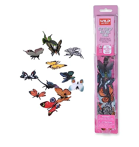 Wild Republic Butterfly Nature Tube – 12 Hand-Painted Insect Figurines for Imaginative Play, Ages 3+