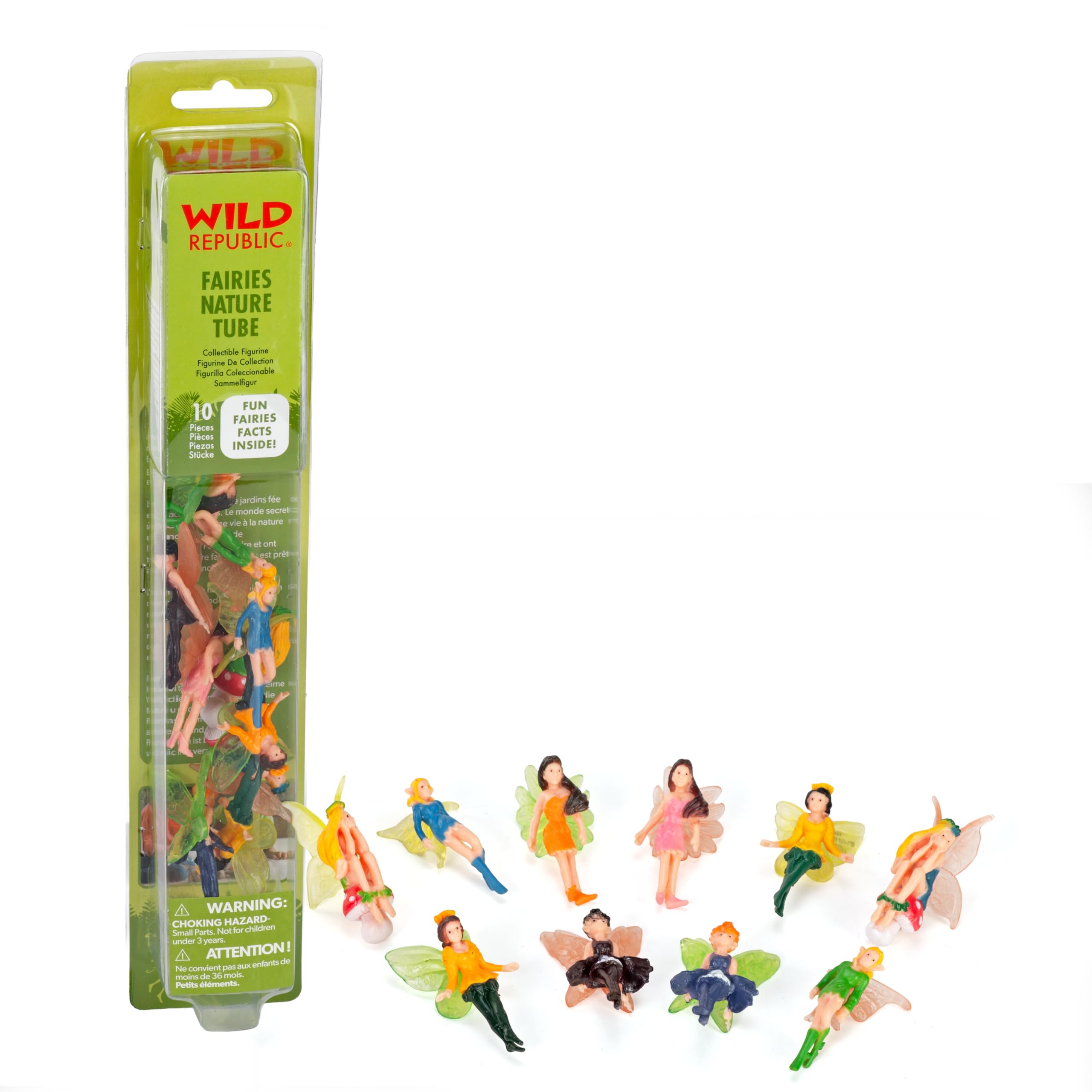 Wild Republic Fairy Figurines Tube – 10 Hand-Painted Winged Fairies with 5 Poses, 2 to 2.25 Inches, Reusable Tube for Travel and Storage, Ages 3+
