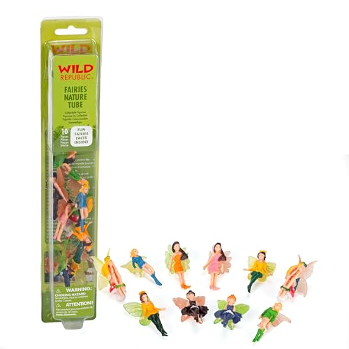 Wild Republic Fairy Figurines Tube – 10 Hand-Painted Winged Fairies with 5 Poses, 2 to 2.25 Inches, Reusable Tube for Travel and Storage, Ages 3+