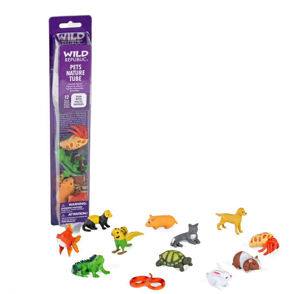 Wild Republic Pet Figurines Tube - 12 Hand-Painted Toy Animals for Imaginative Play, Ages 3+