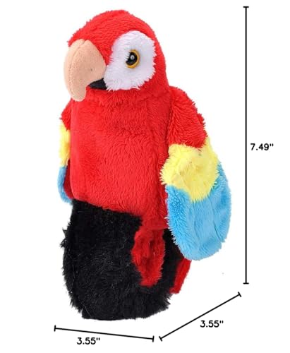 Wild Republic Scarlet Macaw Perching Parrot - 9 Inch Plush with Recording and Snap Bracelet, Eco-Friendly Fill