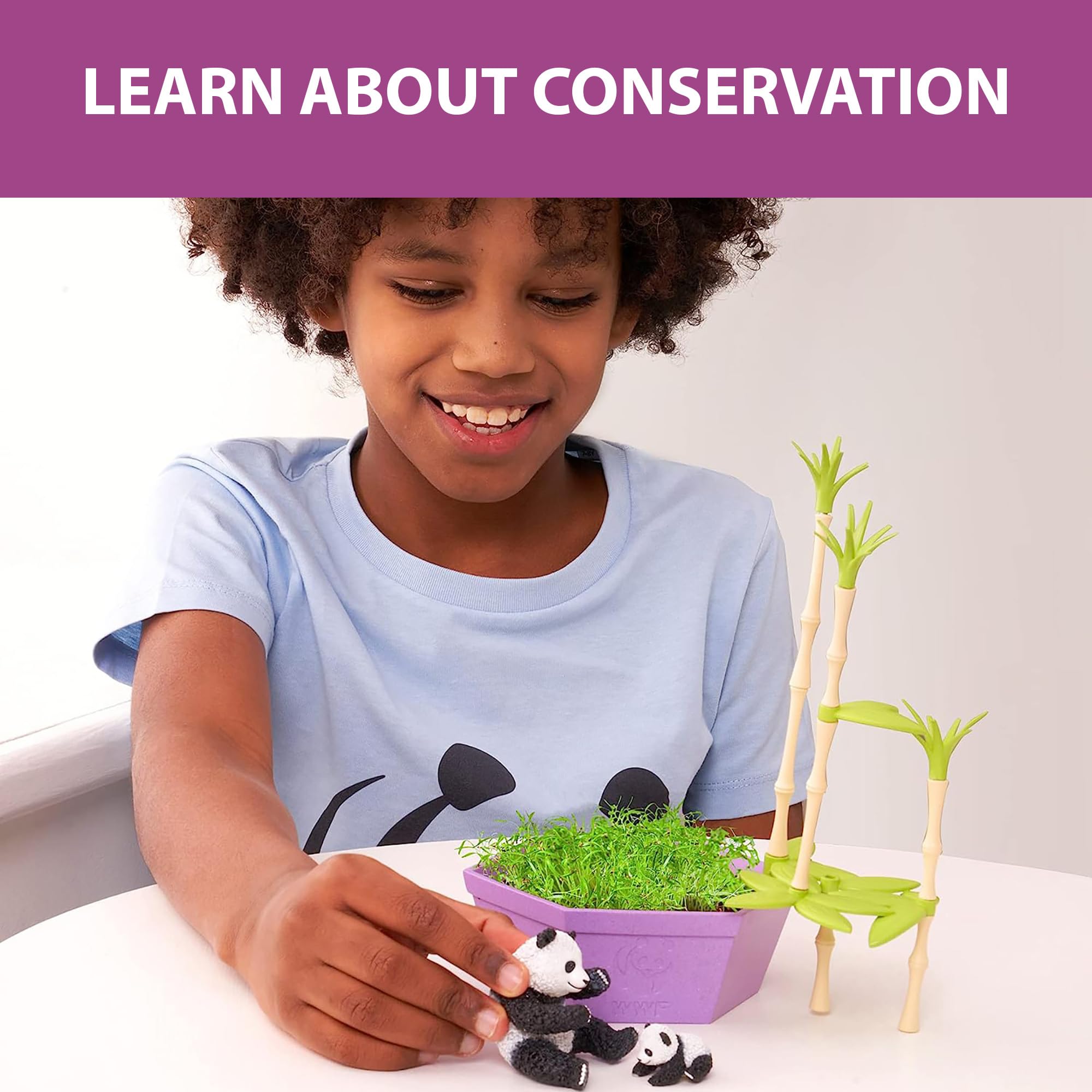 Wild Scenes Pandas' Bamboo Forest - Grow & Play Kit with Dill Seeds, Recycled Plastic Habitat Toy for Kids Ages 4+