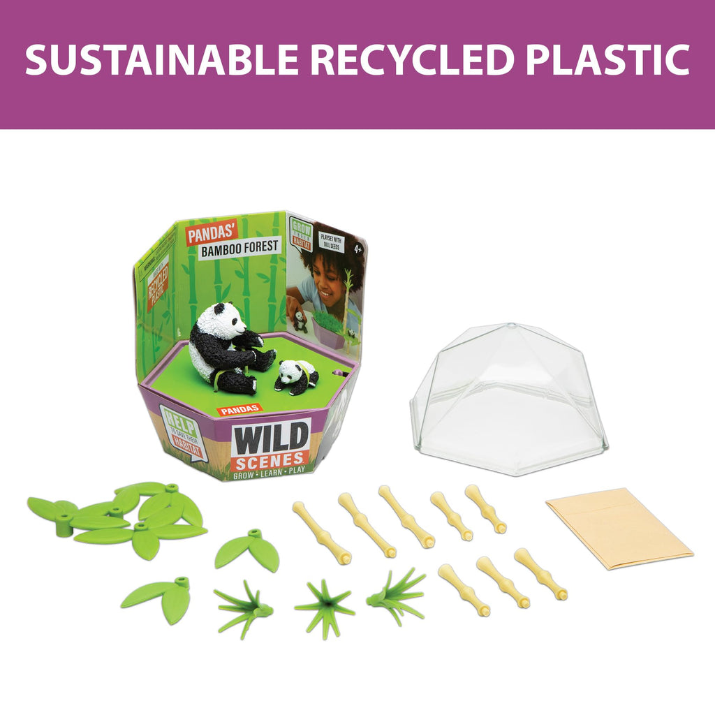 Wild Scenes Pandas' Bamboo Forest - Grow & Play Kit with Dill Seeds, Recycled Plastic Habitat Toy for Kids Ages 4+
