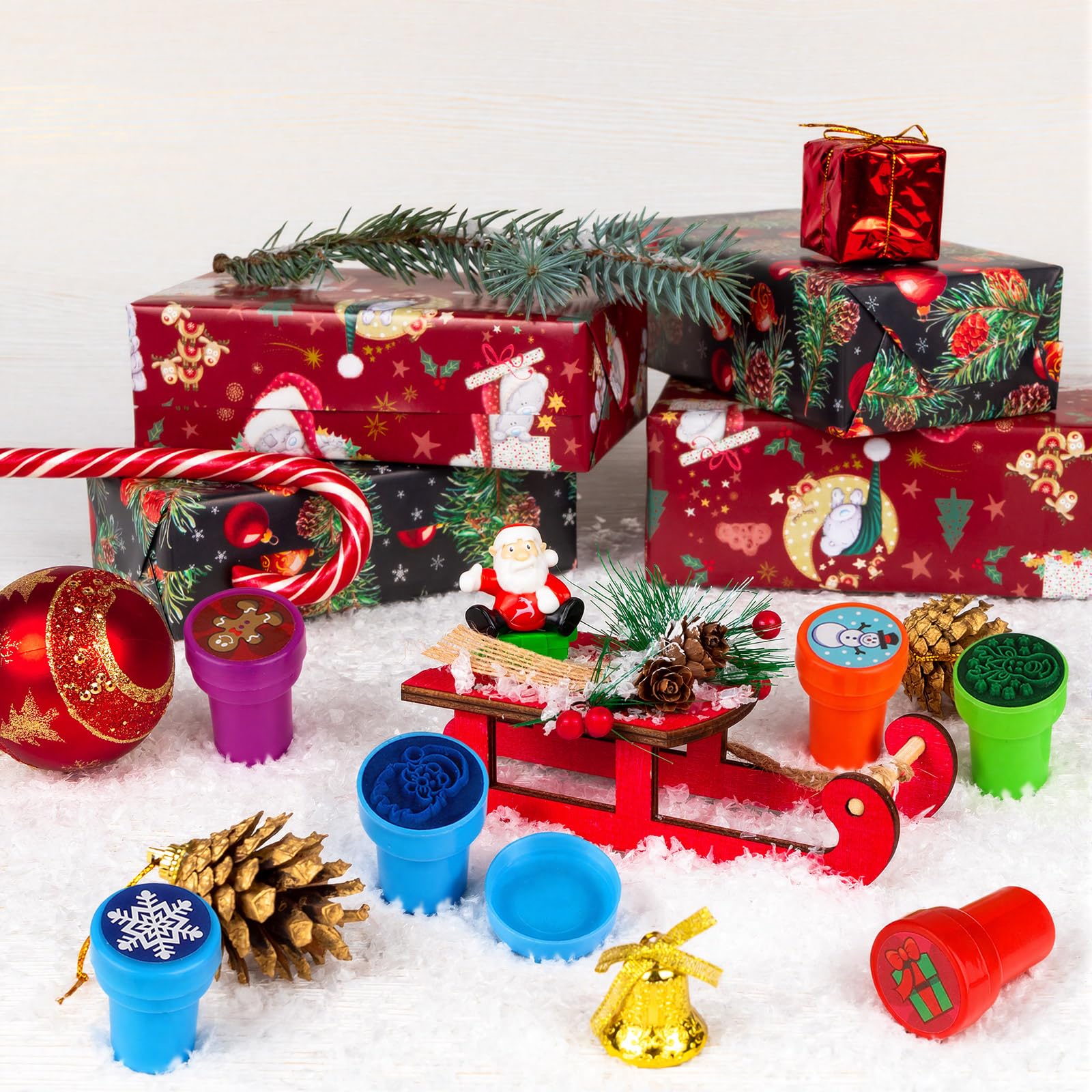 WILLBOND 40-Piece Winter Stamp Set – Self-Inking Snowflake, Snowman & Holiday Designs