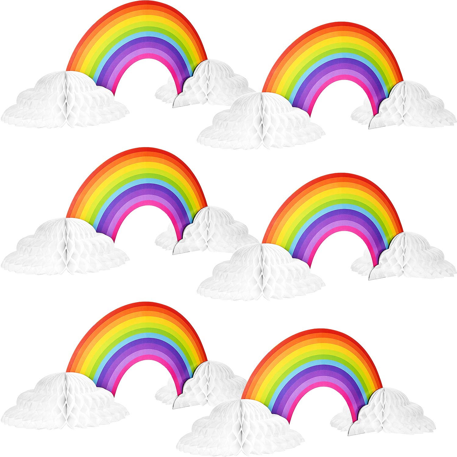 WILLBOND 6-Piece Rainbow Honeycomb Paper Centerpieces - 16.5x8 Inch Party Table Decorations with Cloud Base