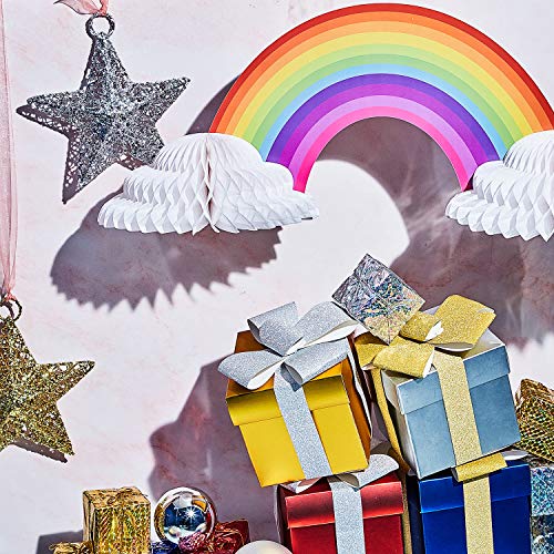 WILLBOND 6-Piece Rainbow Honeycomb Paper Centerpieces - 16.5x8 Inch Party Table Decorations with Cloud Base