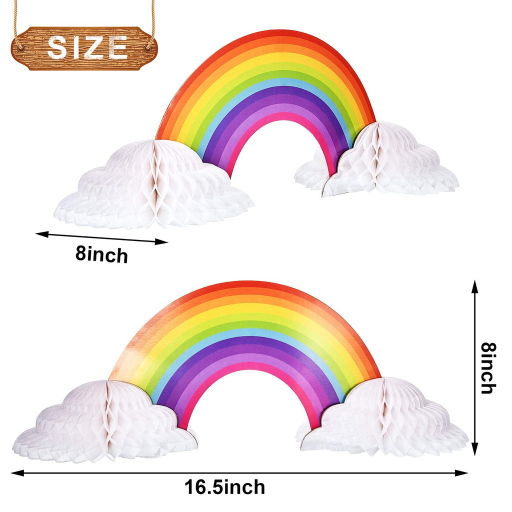 WILLBOND 6-Piece Rainbow Honeycomb Paper Centerpieces - 16.5x8 Inch Party Table Decorations with Cloud Base