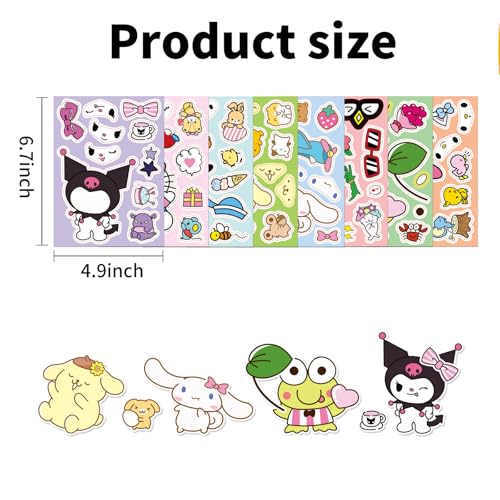 Winawing 24 Cute Cartoon Stickers - 8 Anime Designs, 4.9x6.7 inches, Waterproof Vinyl Stickers for Laptop, Water Bottle, Scrapbooking