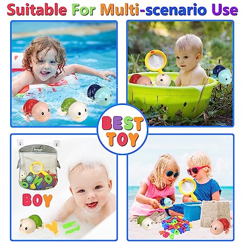 Wind-Up Turtle Bath Toys for Toddlers 1-3 – Foam Letters & Numbers with Storage
