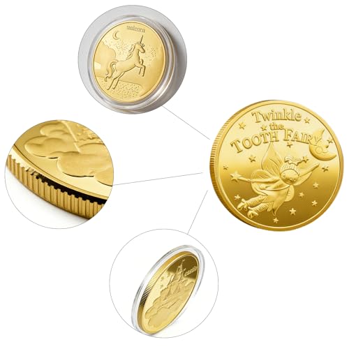 WINDSIUUU 10-Pack Tooth Fairy Coins - Gold Plated Metal Commemorative Coins for Lost Teeth, Kids Tooth Fairy Gifts