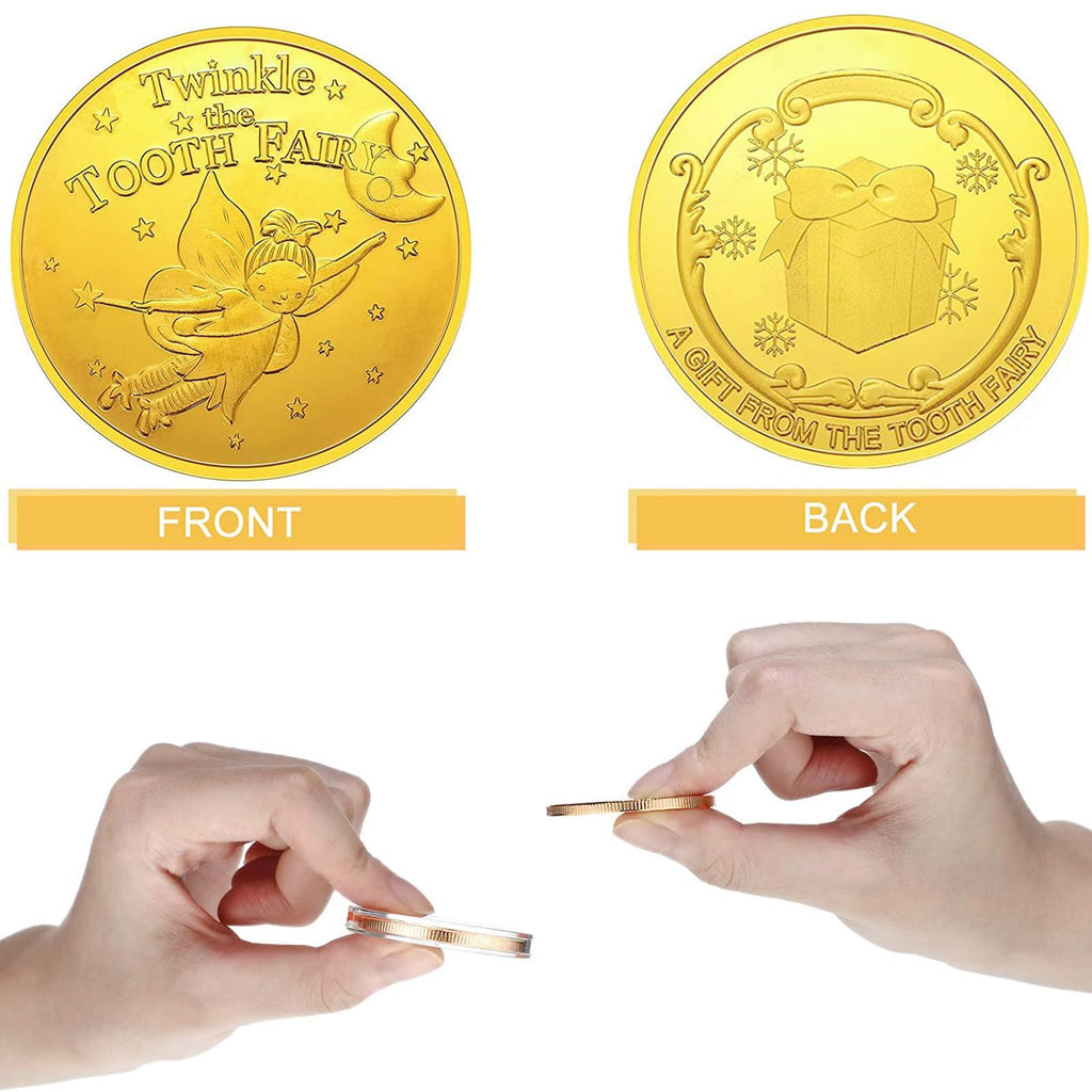 WINDSIUUU 10-Pack Tooth Fairy Coins - Gold Plated Metal Commemorative Coins for Lost Teeth, Kids Tooth Fairy Gifts