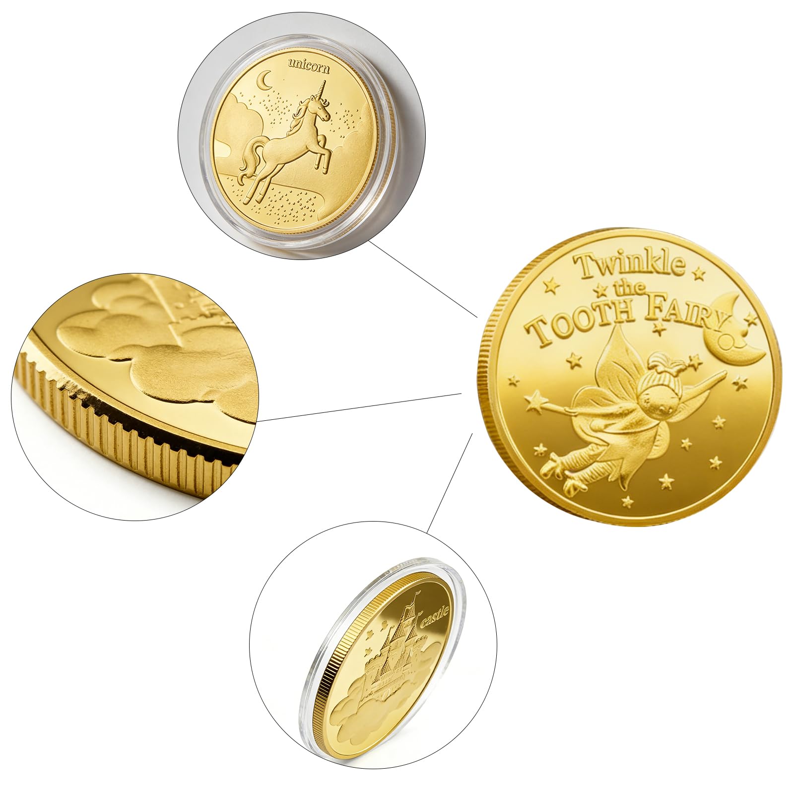 WINDSIUUU 10-Pack Tooth Fairy Coins - Gold Plated Metal Commemorative Coins for Lost Teeth, Kids Tooth Fairy Gifts
