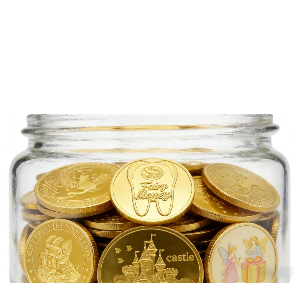 WINDSIUUU 10-Pack Tooth Fairy Coins - Gold Plated Metal Commemorative Coins for Lost Teeth, Kids Tooth Fairy Gifts