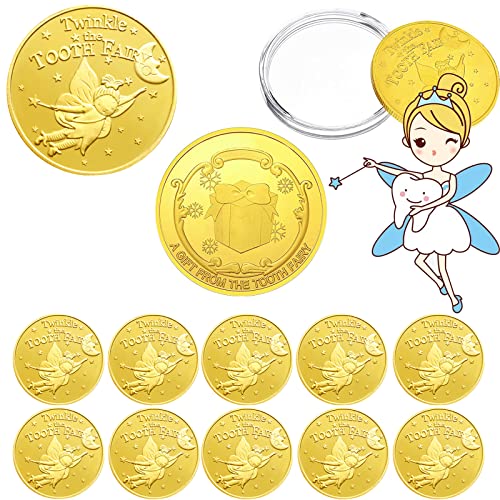 WINDSIUUU 10-Pack Tooth Fairy Coins - Gold Plated Metal Commemorative Coins for Lost Teeth, Kids Tooth Fairy Gifts