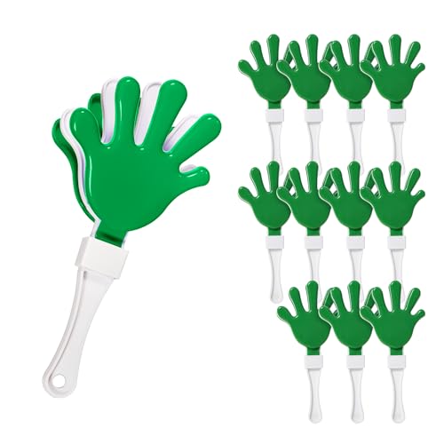 Windy City Novelties 12-Pack 7-Inch Mini Hand Clappers - Green/White Plastic Noisemakers for Sports Events and Pep Rallies
