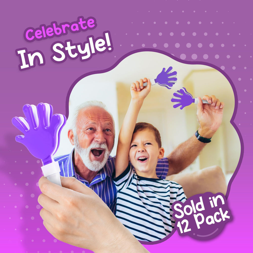 Windy City Novelties 12-Pack Mini Hand Clappers – Purple/White Loud Noisemakers for Sports Events