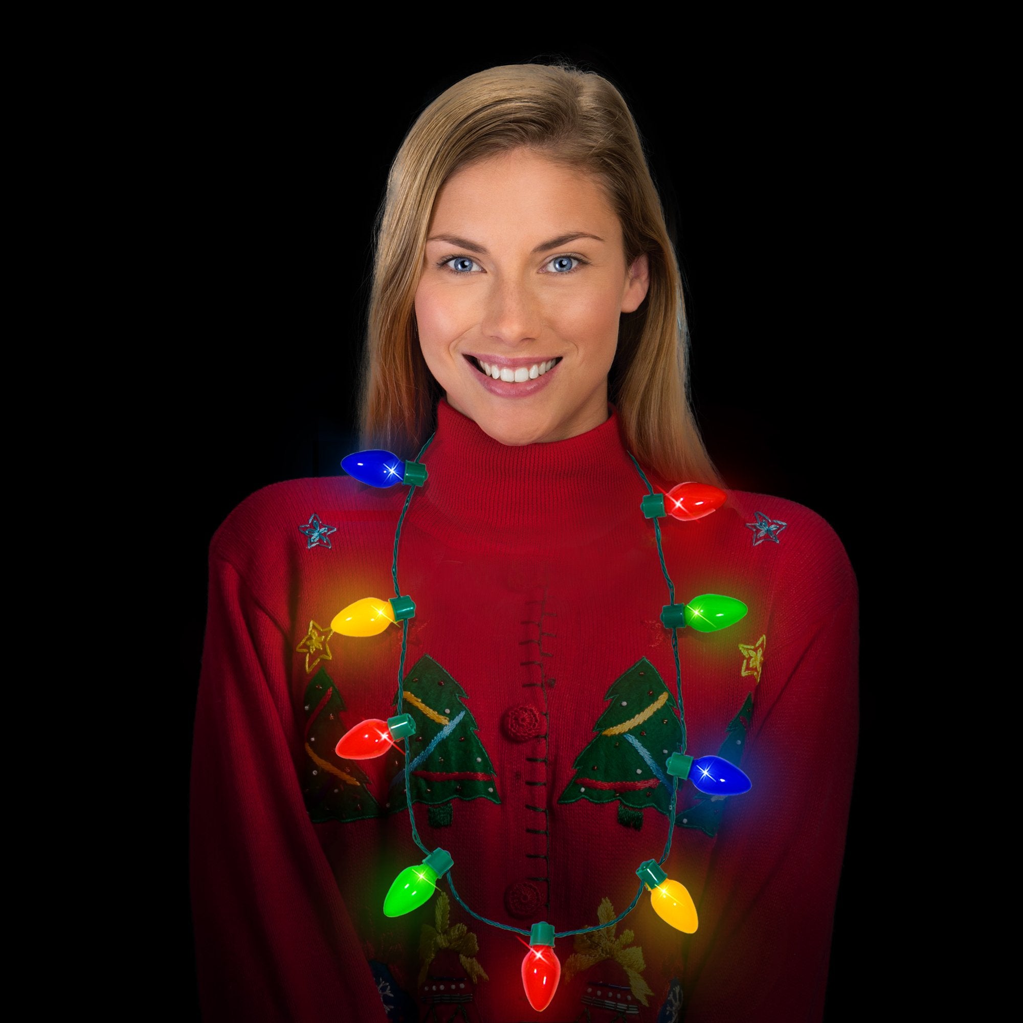 Windy City Novelties 4 Pack LED Christmas Bulb Necklace – 6 Light Modes, Battery Included, Reusable Holiday Accessory
