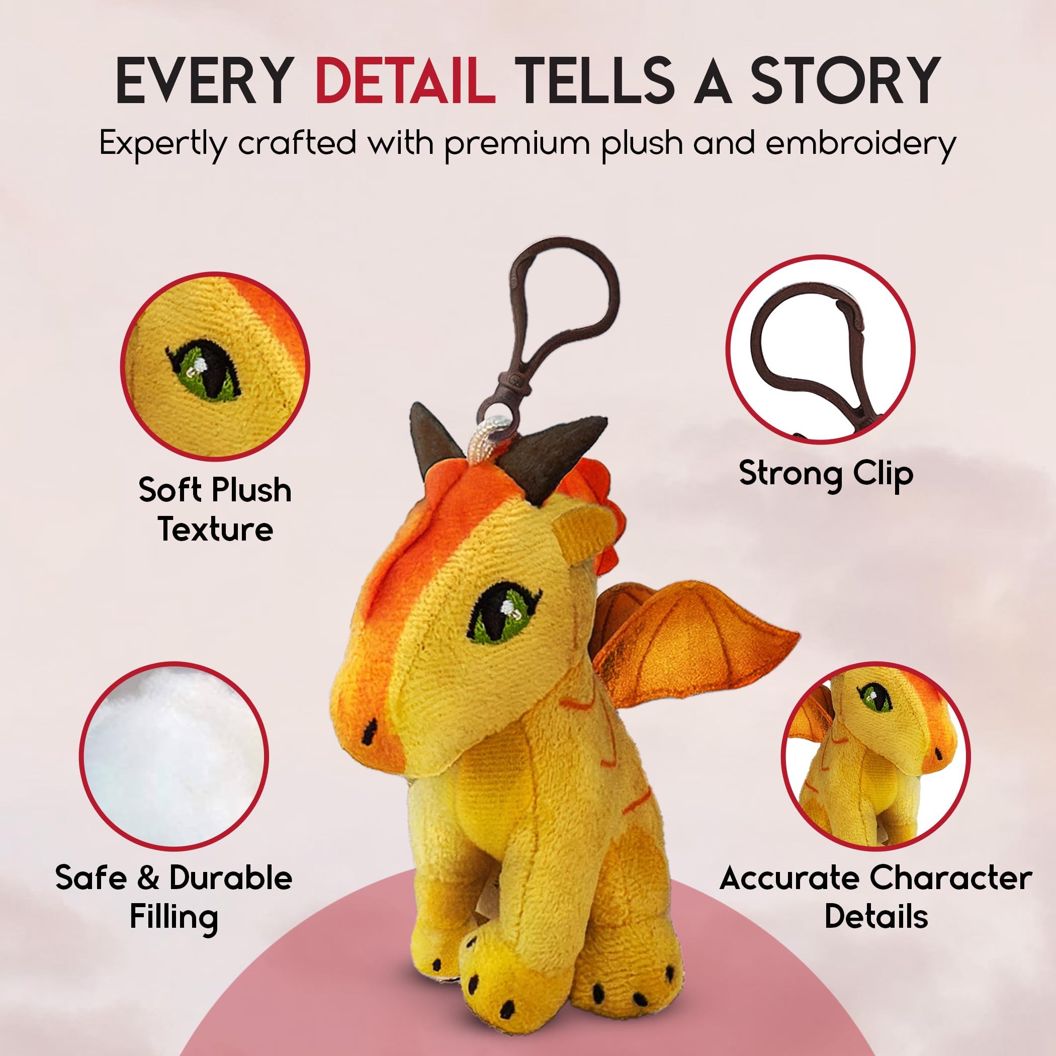 Wings of Fire Dragon Plush Danglers - Sunny & Mystery Dragon Combo Box - Soft Stuffed Animal Toy with Clip