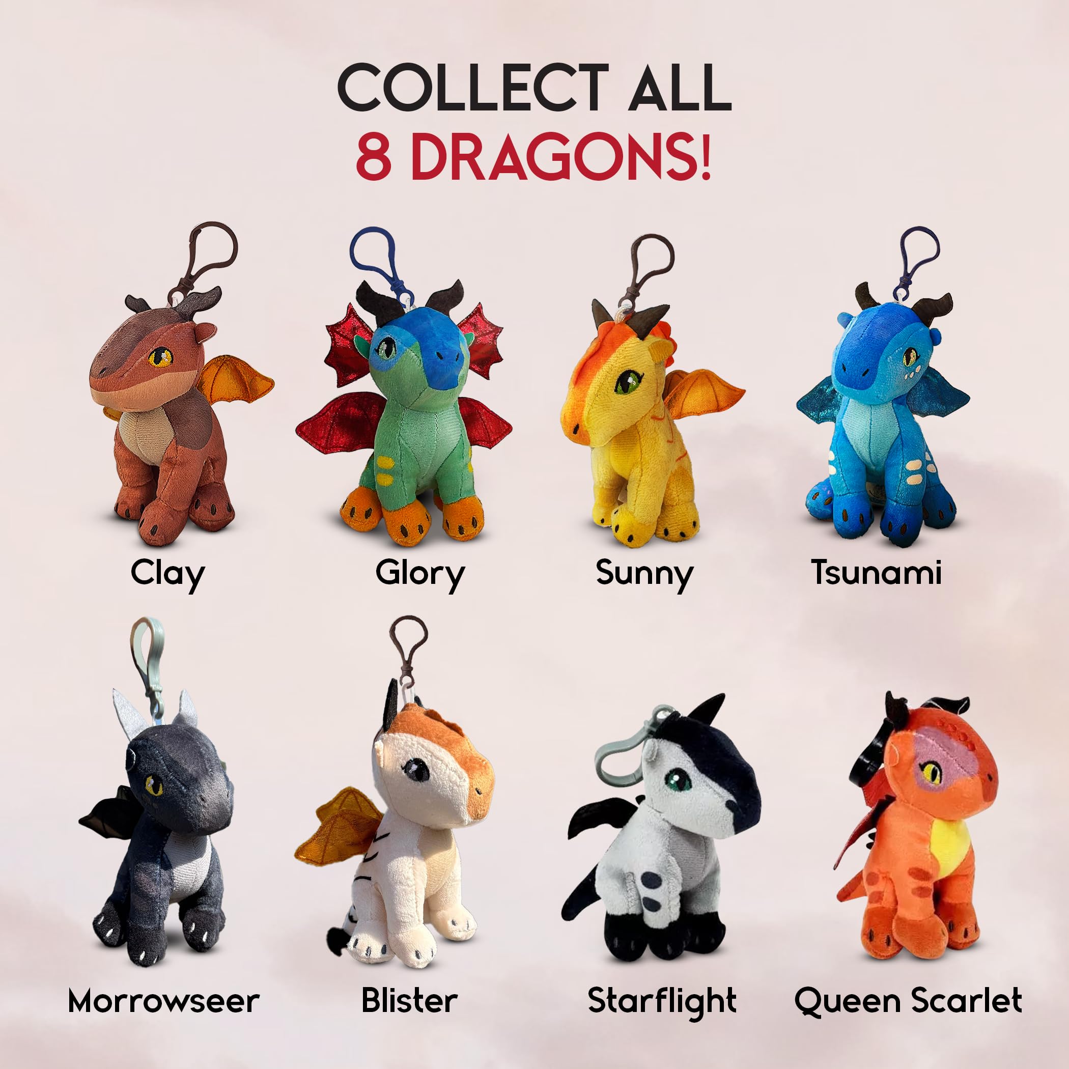 Wings of Fire Plush Danglers: Tsunami & Mystery Dragon Combo Box – Soft Collectibles with Backpack Clip