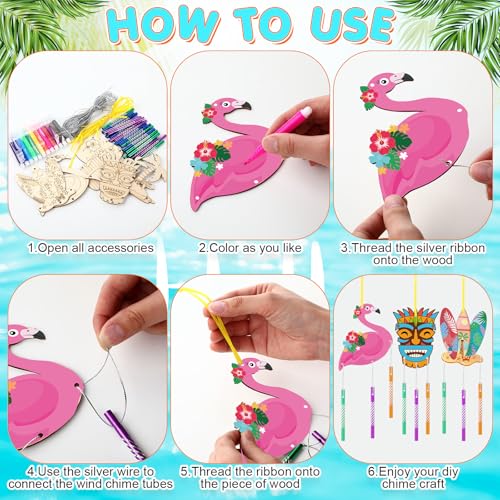 WinnerWhy 16-Pack DIY Summer Wind Chime Kit - Craft Flamingos, Tiki, Surfboards