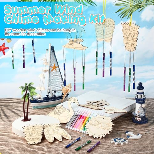 WinnerWhy 16-Pack DIY Summer Wind Chime Kit - Craft Flamingos, Tiki, Surfboards