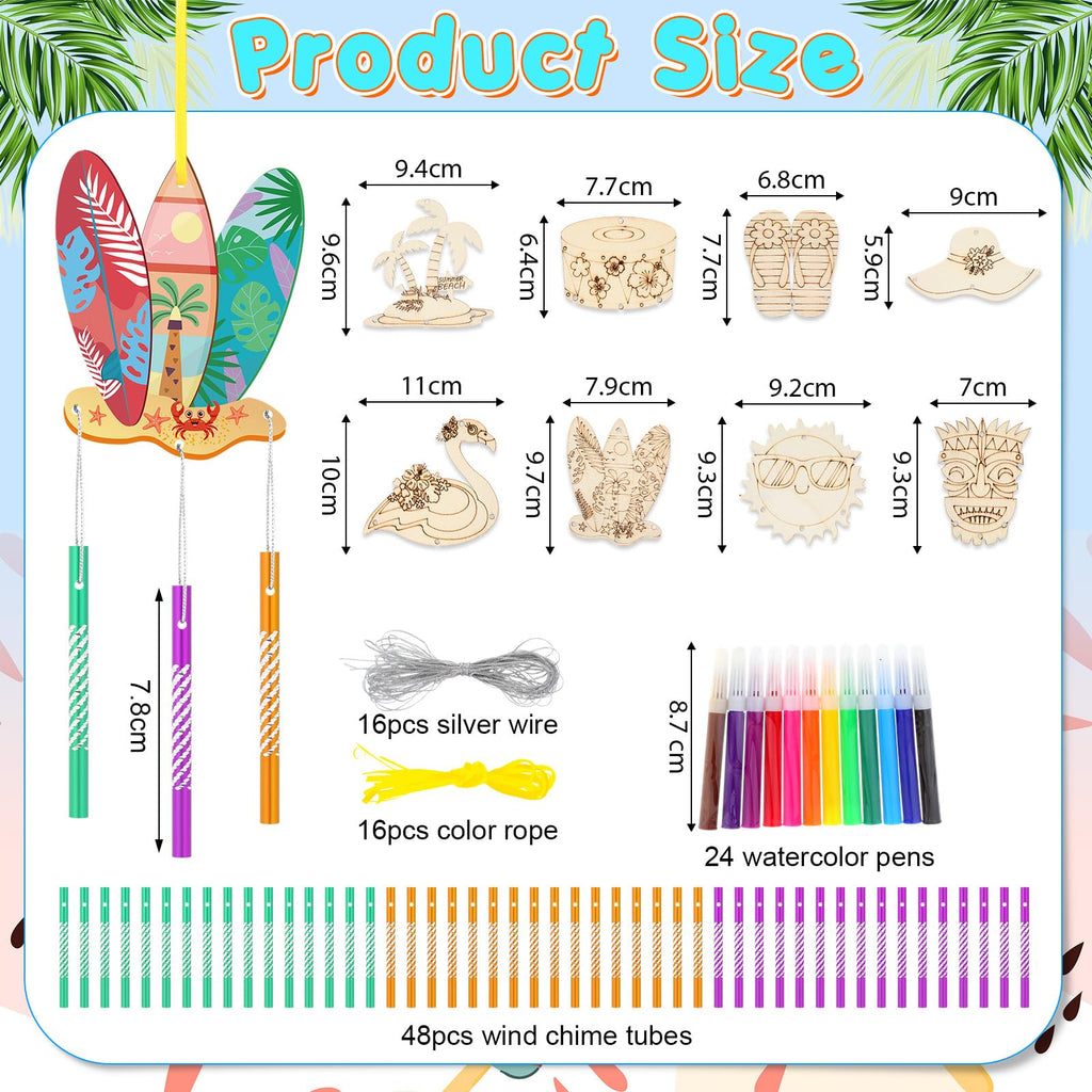 WinnerWhy 16-Pack DIY Summer Wind Chime Kit - Craft Flamingos, Tiki, Surfboards