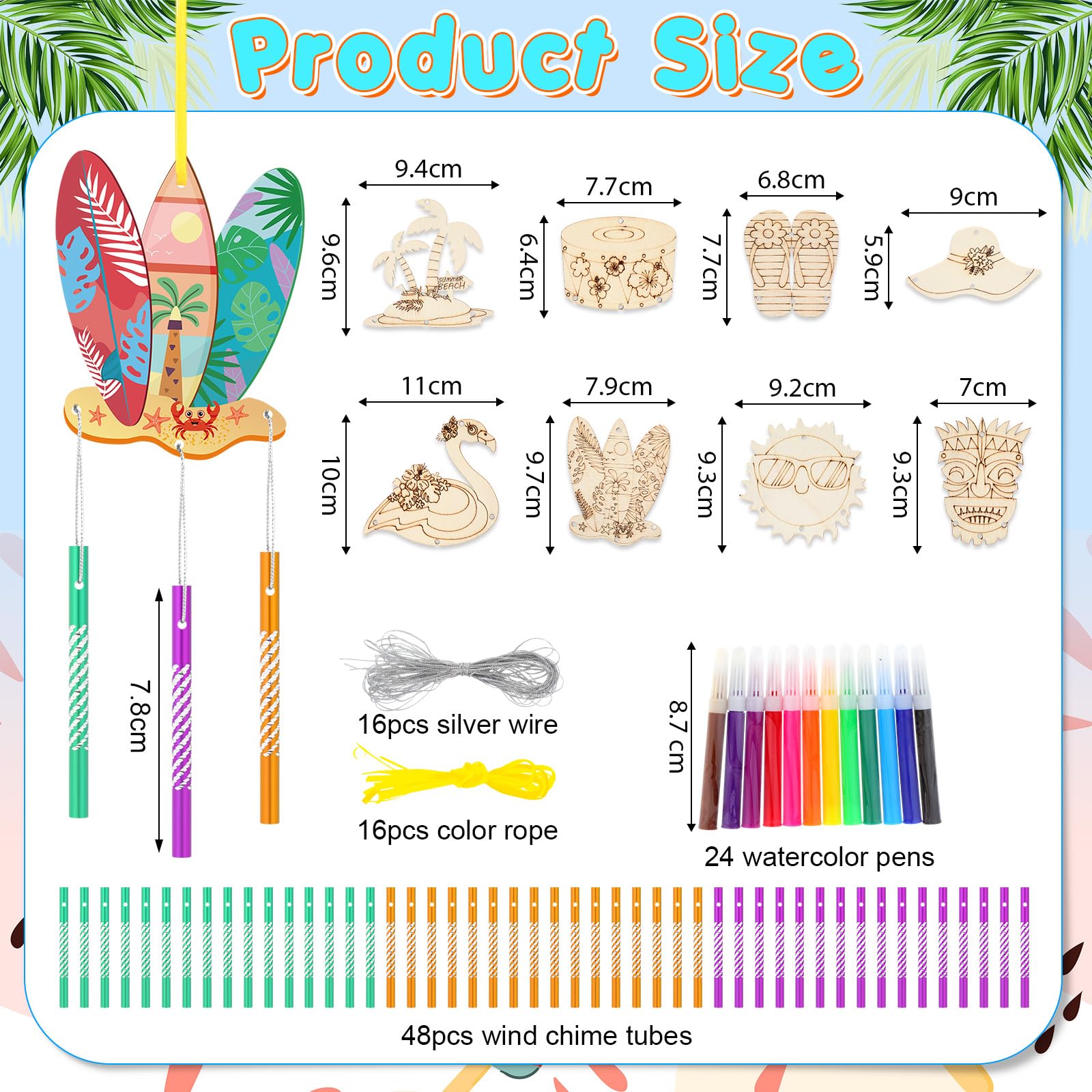 WinnerWhy 16-Pack DIY Summer Wind Chime Kit - Craft Flamingos, Tiki, Surfboards