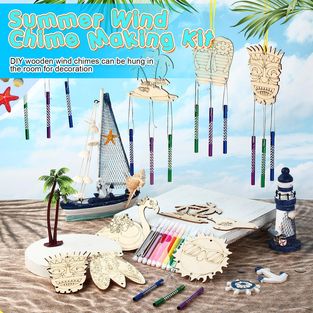 WinnerWhy 16-Pack DIY Summer Wind Chime Kit - Craft Flamingos, Tiki, Surfboards
