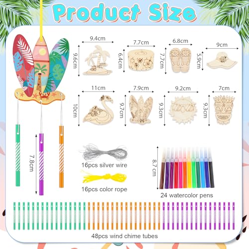 WinnerWhy 16-Pack DIY Summer Wind Chime Kit - Craft Flamingos, Tiki, Surfboards