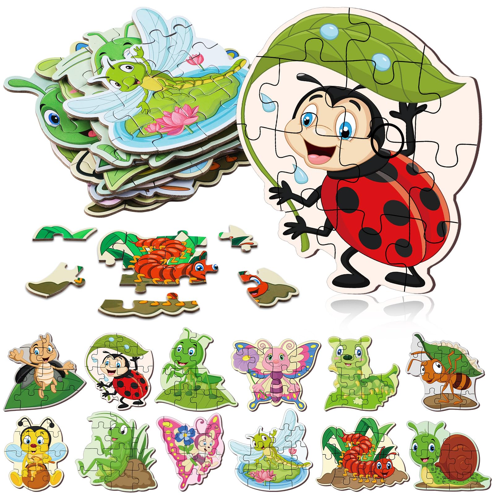 WinnerWhy 24 Pack Insect Puzzles for Kids – 12 Bug Designs, 8-Piece Jigsaw, Spring Theme Party Favors