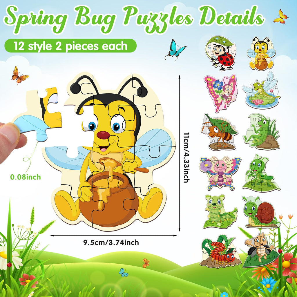 WinnerWhy 24 Pack Insect Puzzles for Kids – 12 Bug Designs, 8-Piece Jigsaw, Spring Theme Party Favors