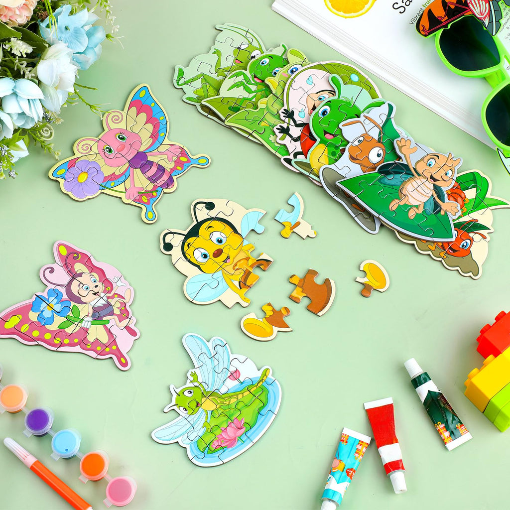 WinnerWhy 24 Pack Insect Puzzles for Kids – 12 Bug Designs, 8-Piece Jigsaw, Spring Theme Party Favors