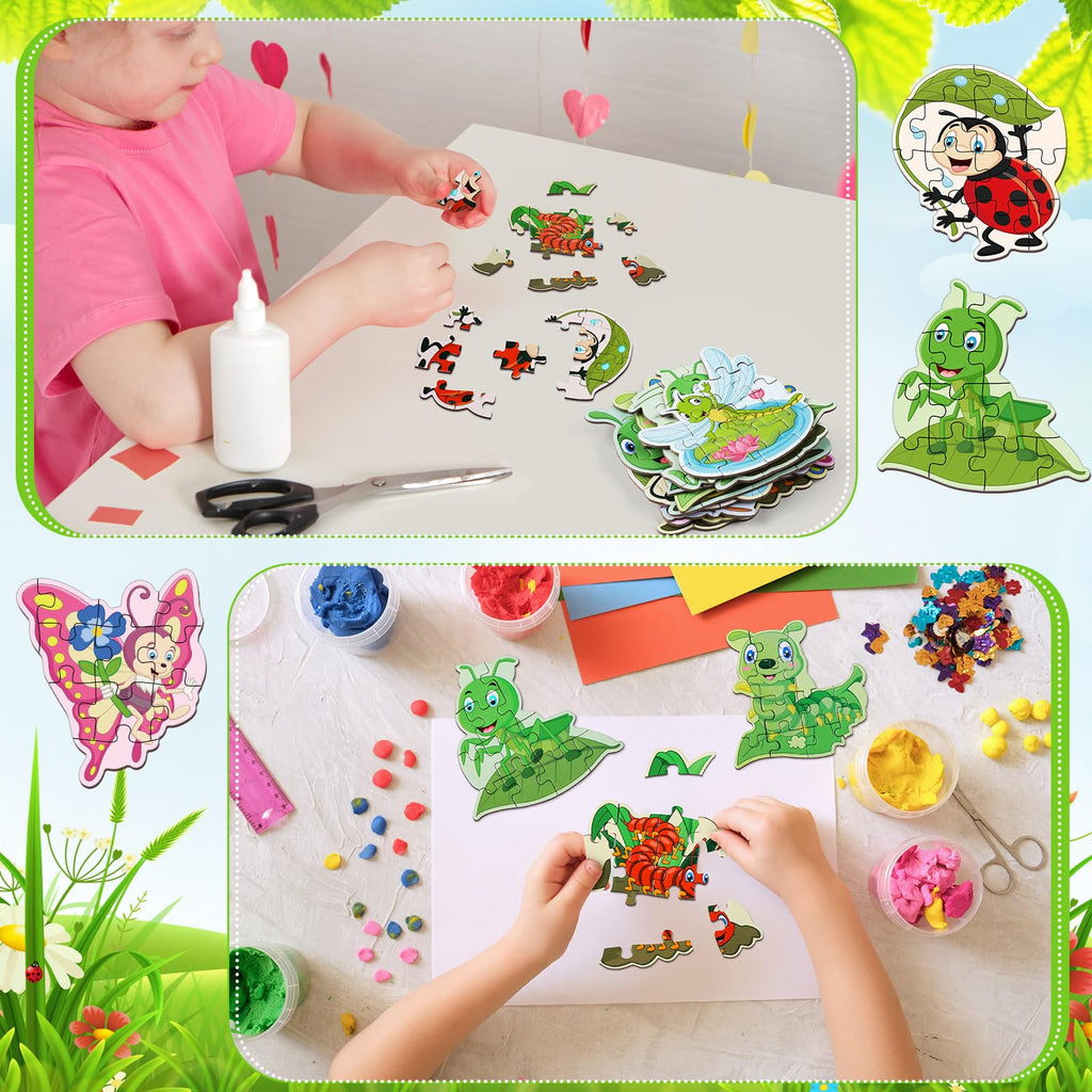 WinnerWhy 24 Pack Insect Puzzles for Kids – 12 Bug Designs, 8-Piece Jigsaw, Spring Theme Party Favors
