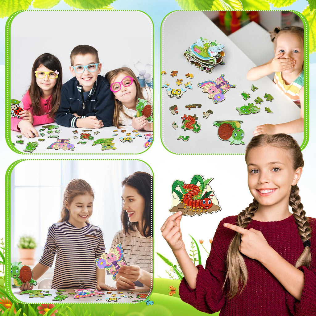 WinnerWhy 24 Pack Insect Puzzles for Kids – 12 Bug Designs, 8-Piece Jigsaw, Spring Theme Party Favors