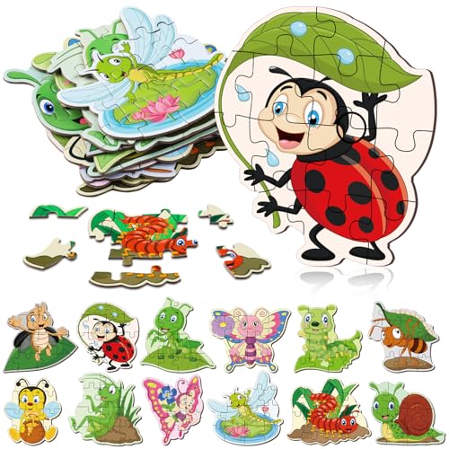 WinnerWhy 24 Pack Insect Puzzles for Kids – 12 Bug Designs, 8-Piece Jigsaw, Spring Theme Party Favors