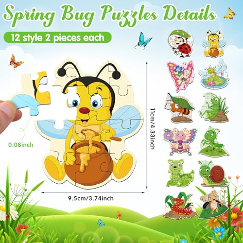 WinnerWhy 24 Pack Insect Puzzles for Kids – 12 Bug Designs, 8-Piece Jigsaw, Spring Theme Party Favors