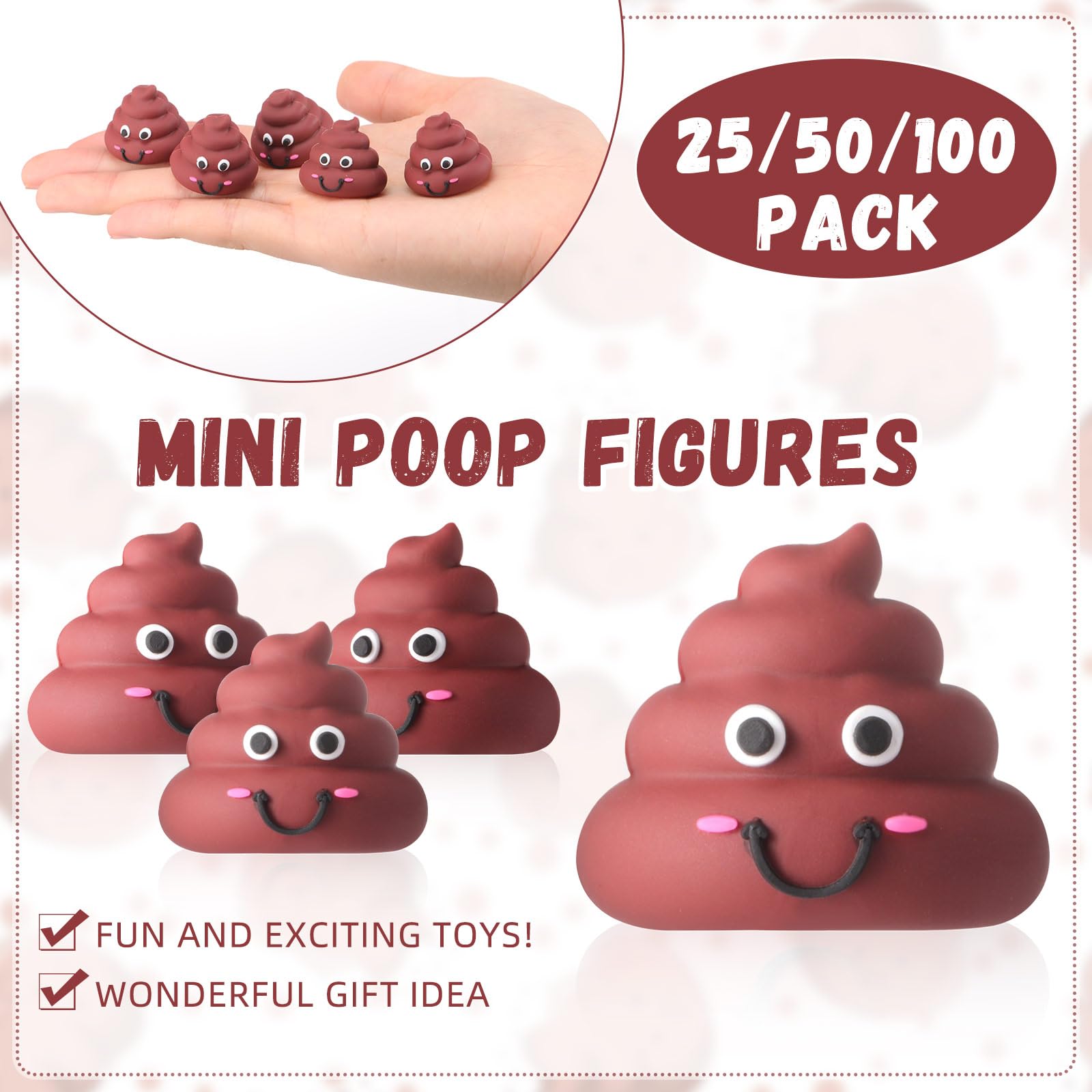 WinnerWhy 25 Mini Poop Figures – Realistic Brown Rubber Poop Prank Toys for Party Favors, Piñata Fillers, Gag Gifts
