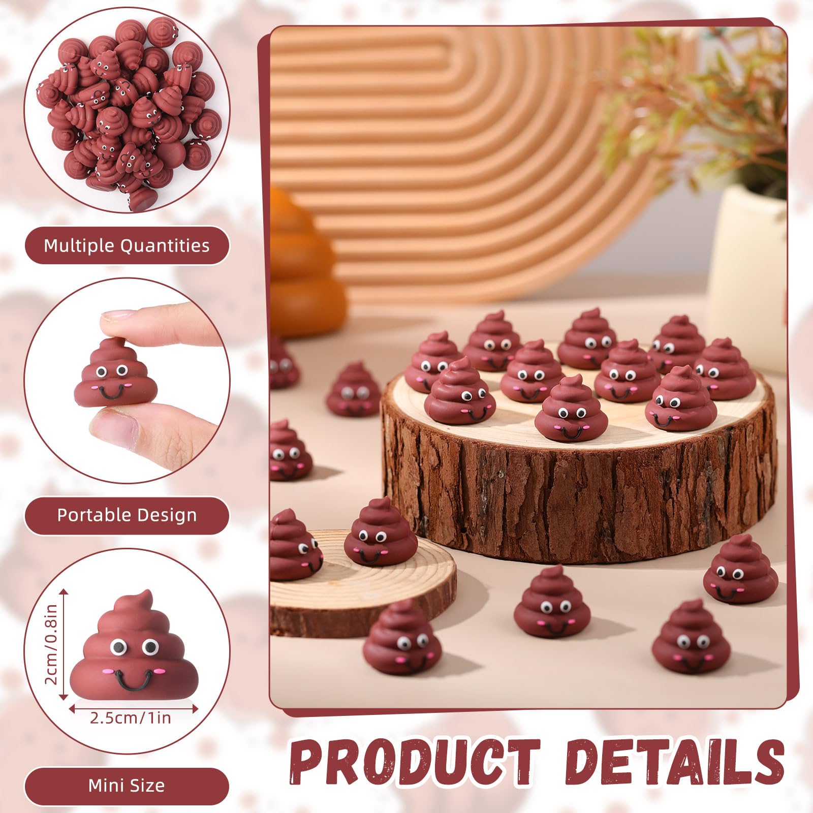 WinnerWhy 25 Mini Poop Figures – Realistic Brown Rubber Poop Prank Toys for Party Favors, Piñata Fillers, Gag Gifts