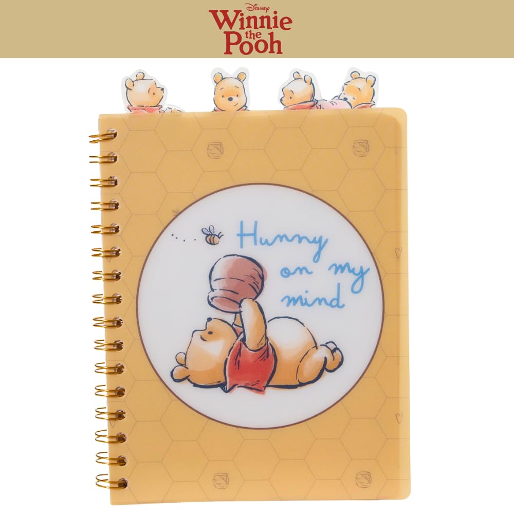 Winnie the Pooh Spiral Notebook Set with Gel Pens & Pencil Pouch - 96 Lined Pages, Tab Dividers, Yellow Vinyl Cover