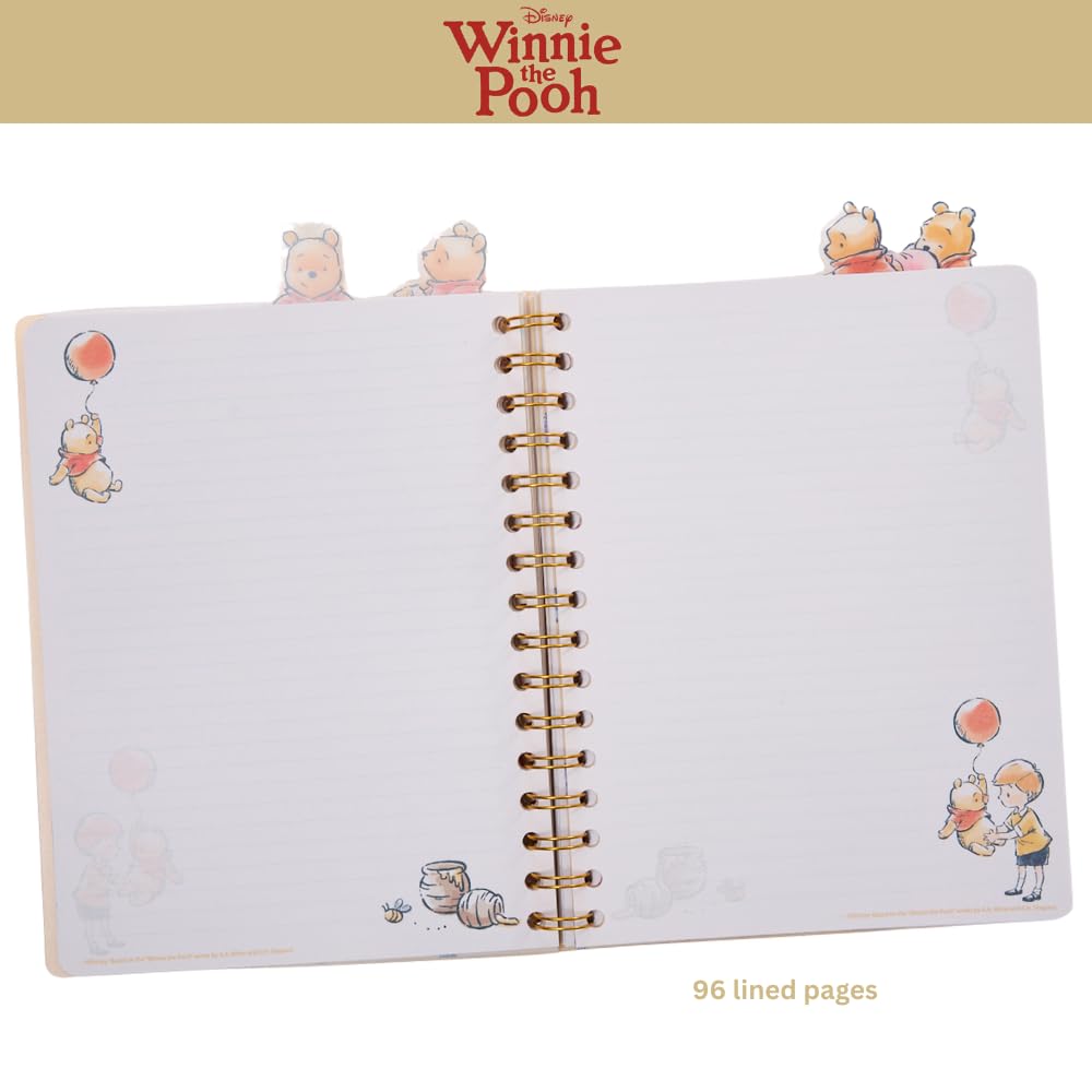 Winnie the Pooh Spiral Notebook Set with Gel Pens & Pencil Pouch - 96 Lined Pages, Tab Dividers, Yellow Vinyl Cover