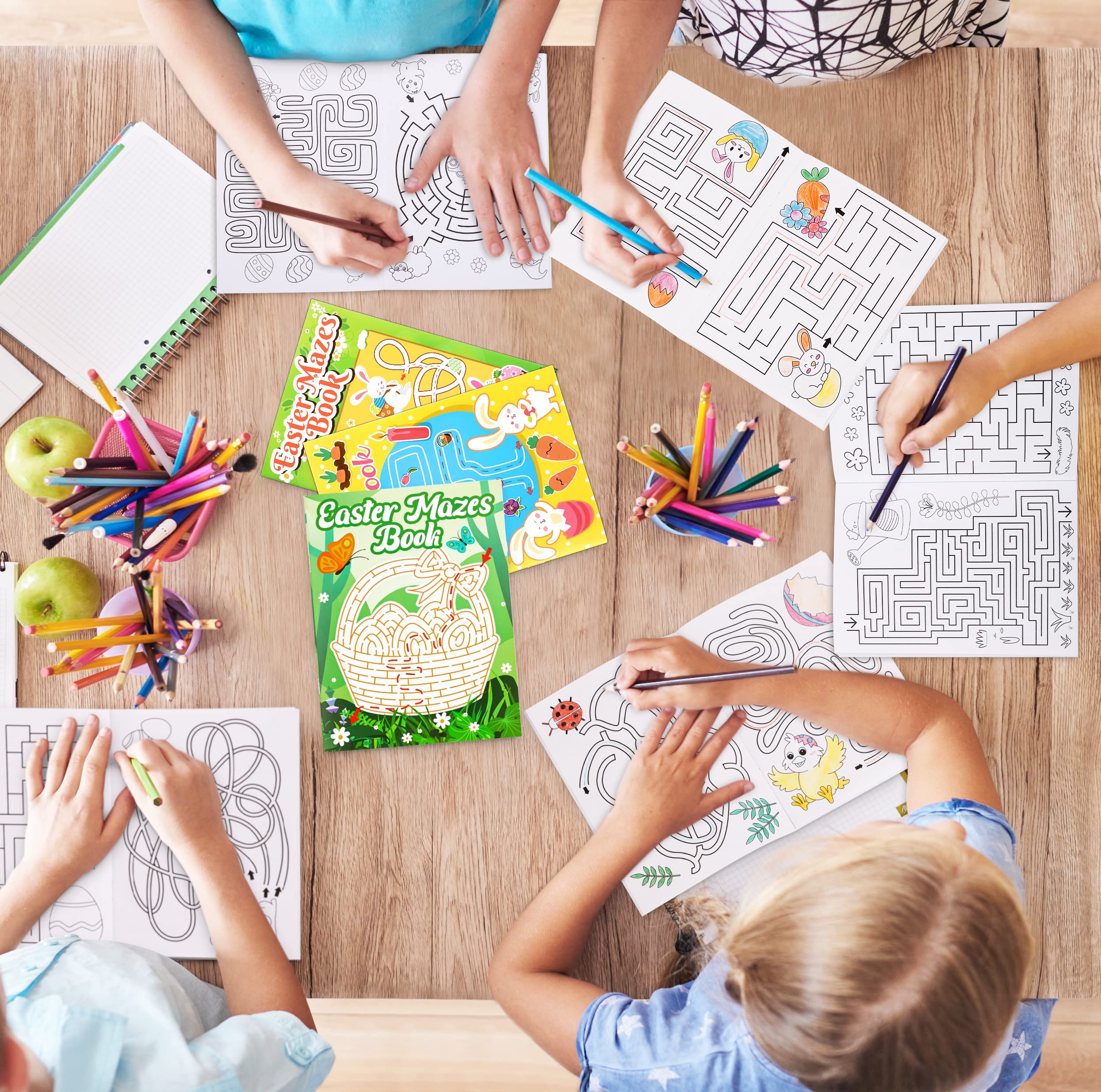 Winrain 4-Pack Easter Maze Books for Kids - 160 Mazes in 4 Difficulty Levels, Coloring Activities for Ages 3-12