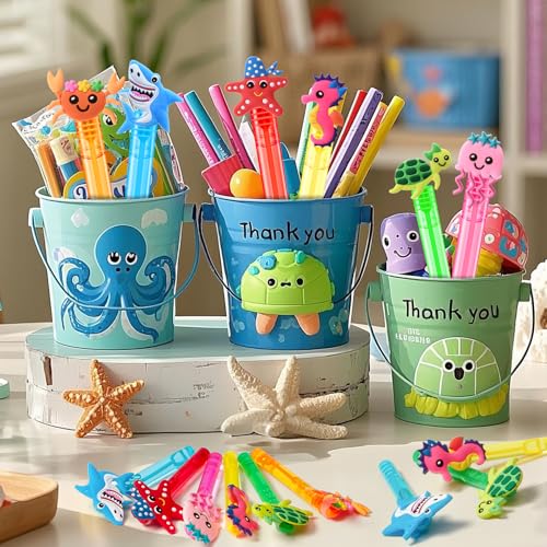 Winrayk 24-Pack Ocean Animal Mini Bubble Wands for Under the Sea Party Favors, Bulk Bubble Wands with Detachable Toppers, 6 Styles & Colors, Summer Pool Birthday Goody Bag Stuffers
