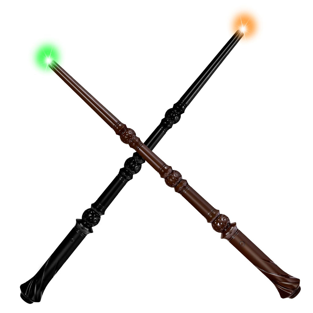 WinSence Light Up Magic Wizard Wand with Sounds & 4 Colors, 2 Pack (Black & Brown) for Kids Cosplay