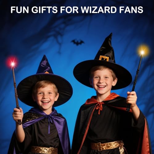 WinSence Light Up Magic Wizard Wand with Sounds & 4 Colors, 2 Pack (Black & Brown) for Kids Cosplay