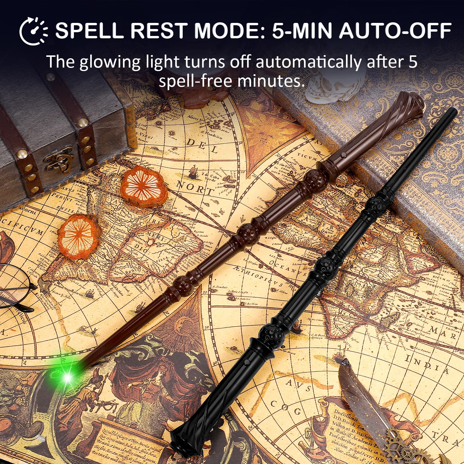WinSence Light Up Magic Wizard Wand with Sounds & 4 Colors, 2 Pack (Black & Brown) for Kids Cosplay